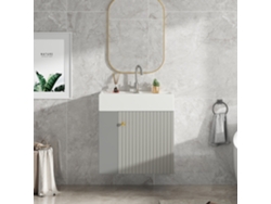 Mueble De Baño Suspendido Con Lavabo Cuadrado - 4 Compartimentos - Gris (grifo No Incluido)
