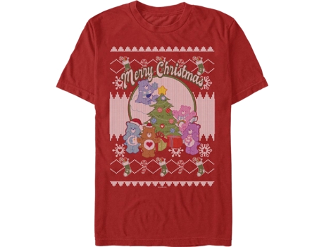 Camisetas Unisex DEEPSTONE Merry Christmas Faux Ugly Sweater Care Bears Rojo (XXL)