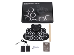 Batería electrónica plegable de silicona con dos trompetas, tambor plegable para practicar.