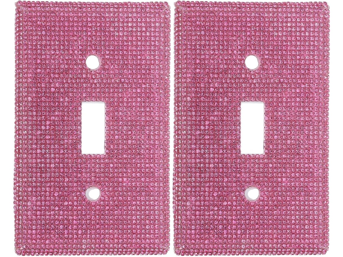 Juego De 2 Placas De Interruptor Decorativas De Diamantes De Imitación Rosas Con Purpurina,
