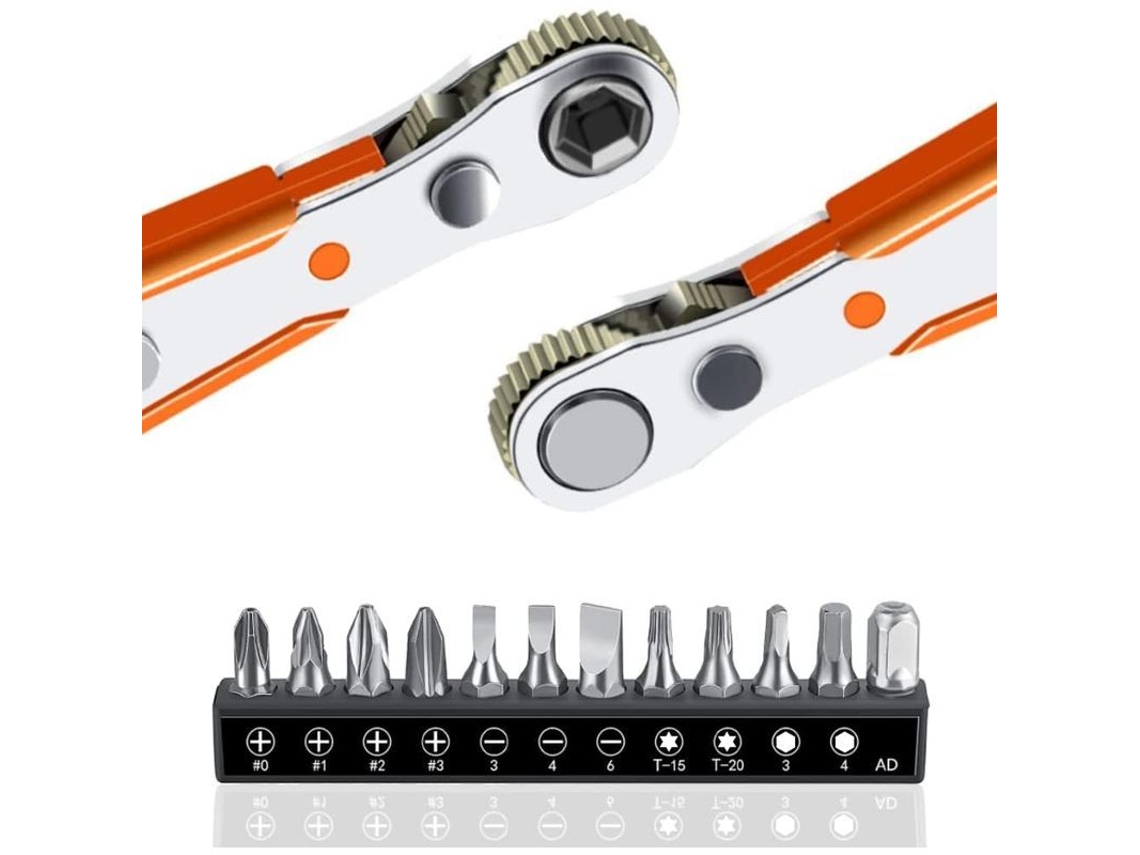 Juego de 13 llaves de carraca con mini llaves y puntas PH, hexagonales y Torx para uso doméstico y automotriz | Sin marca