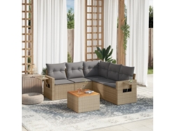Conjunto de sofá de jardín de 6 piezas con cojines, mimbre beige mixto, DKD Home Decor