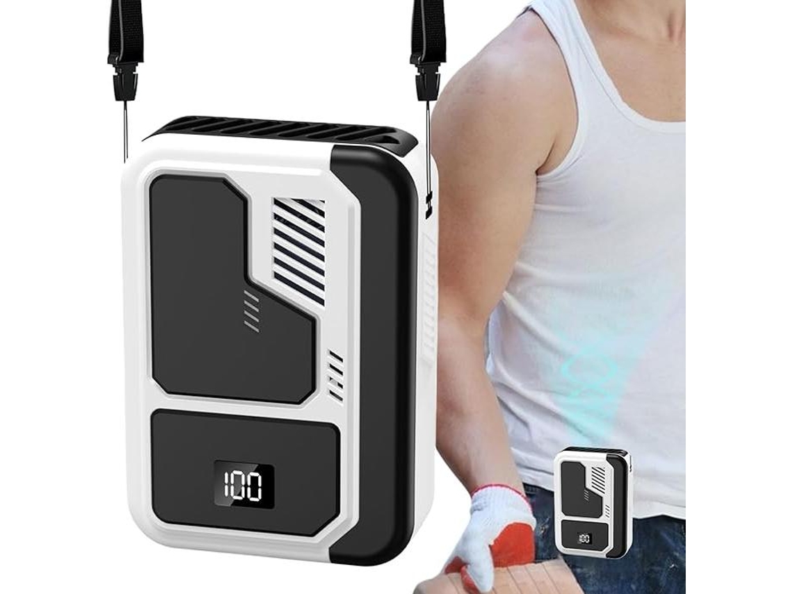 (blanco) Ventilador De Cintura Portátil - Con Pantalla Digital De Velocidad Del Viento De Tres Niveles - Ideal Para Acampar, Caminar, Playa