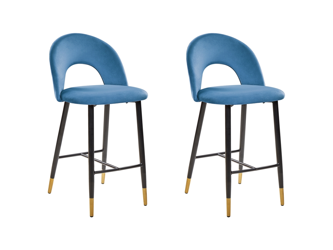 Conjunto de 2 cadeiras de bar BELIANI Falton de Veludo Azul 48x49x98