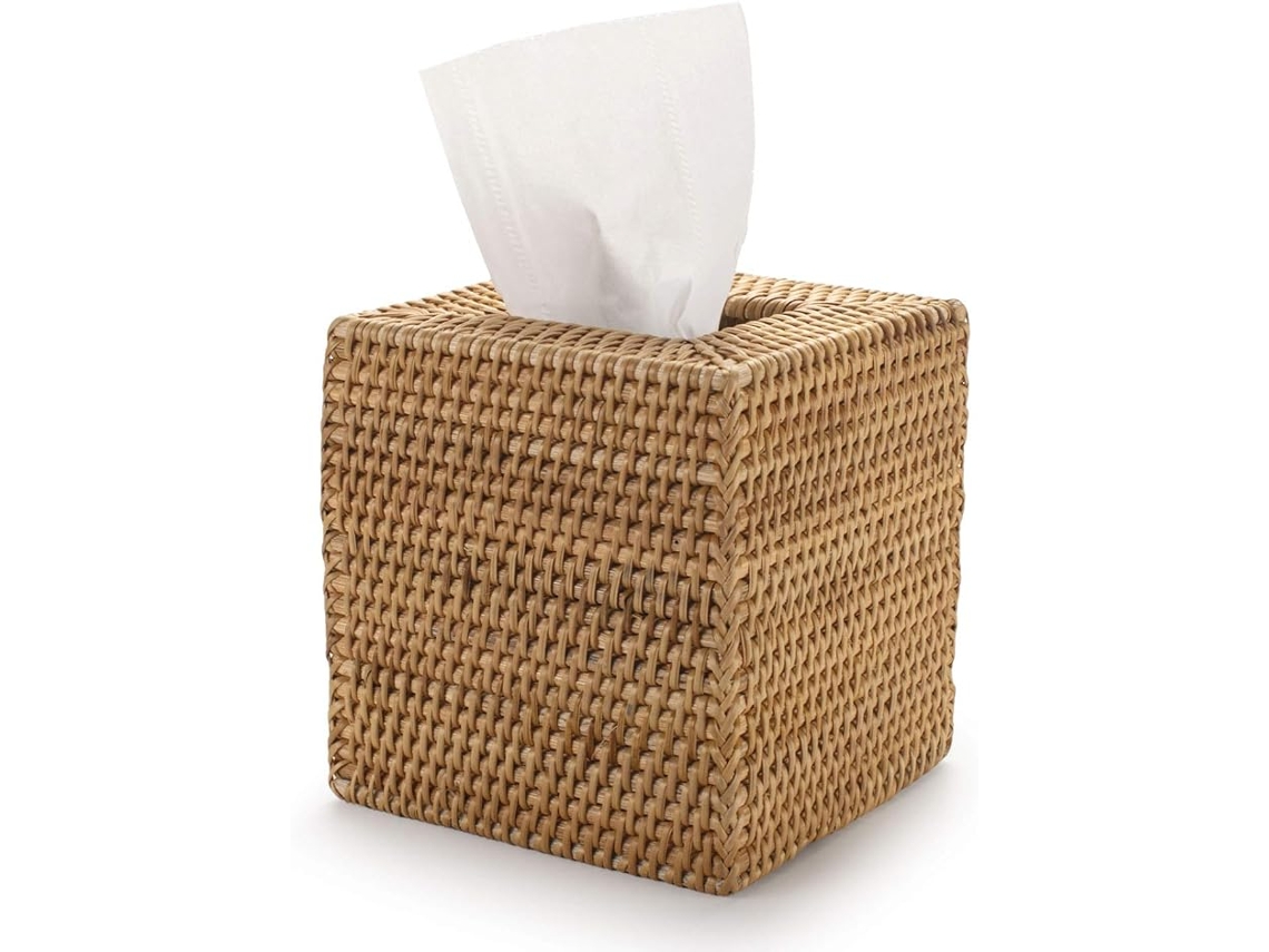 Caja De Pañuelos Cosméticos De Ratán - 14,5 X 14,5 X 14,5 Cm