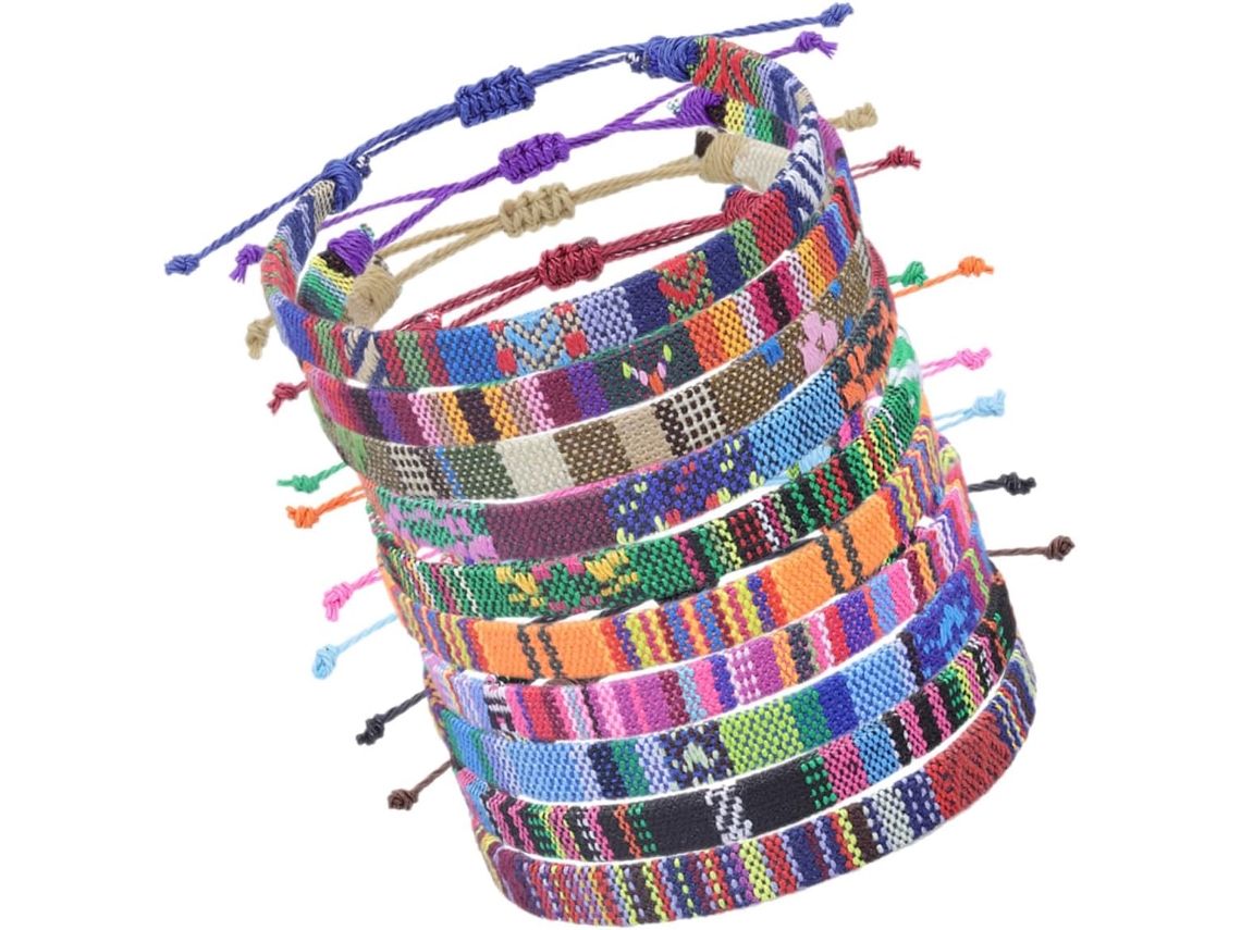 Paquete De 10 Pulseras De Cuerda Tejida Para Mujer, Estilo Étnico, Tela Ligera, Decorativas