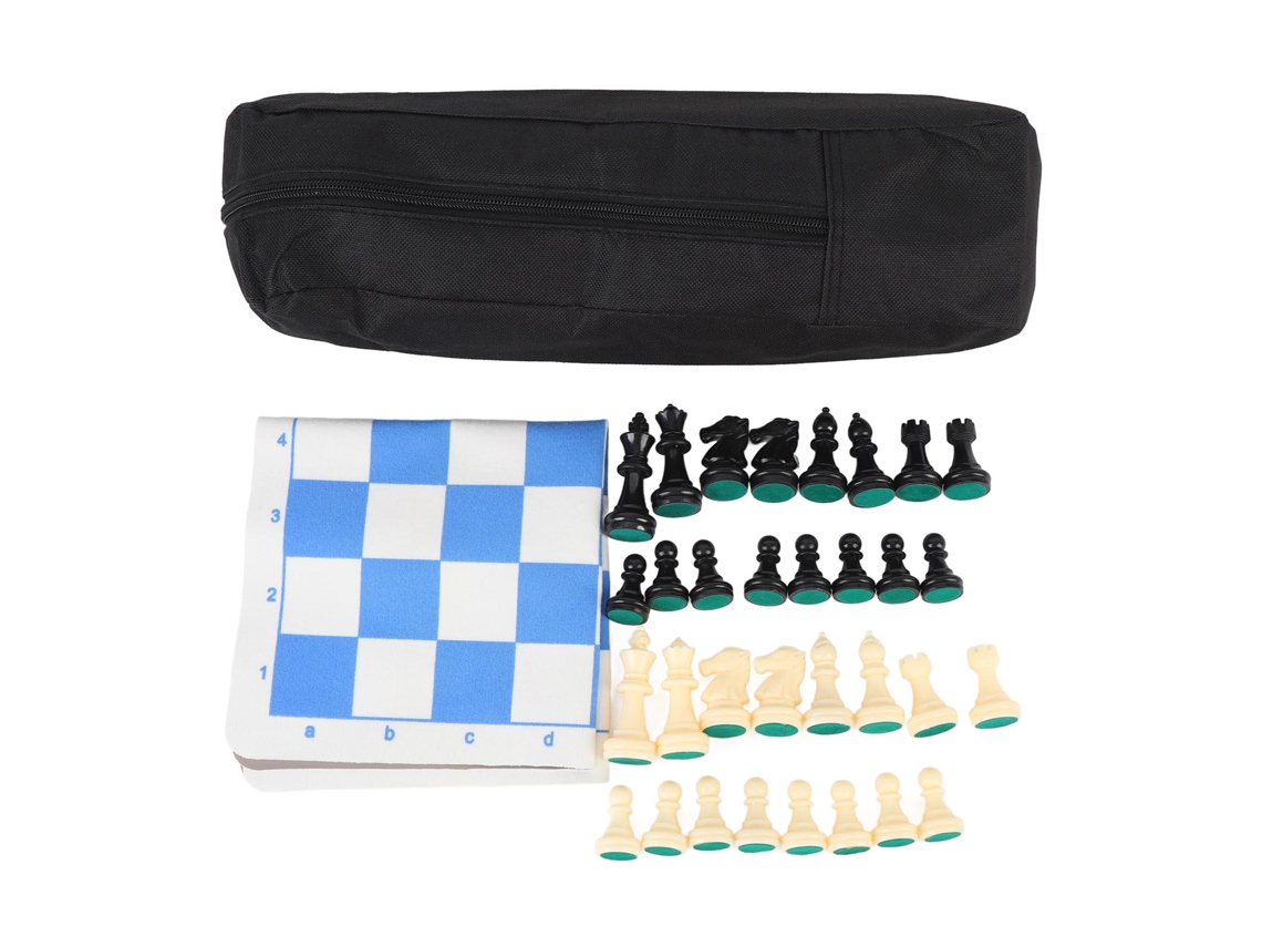 Juego De Ajedrez Portátil Enrollable Con Bandeja De Pu, Piezas De 35 Cm Y 65 Mm, Y Bolsa De Almacenamiento Con Cremallera.