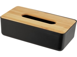 Dispensador de pañuelos - Para pañuelos cosméticos o de papel - Tapa de bambú - 24 x 7,5 x 12,7 cm, Negro/natural