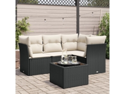 Conjunto de sofá de jardín de 5 piezas con cojines de mimbre sintético negro, Dkd Home Decor