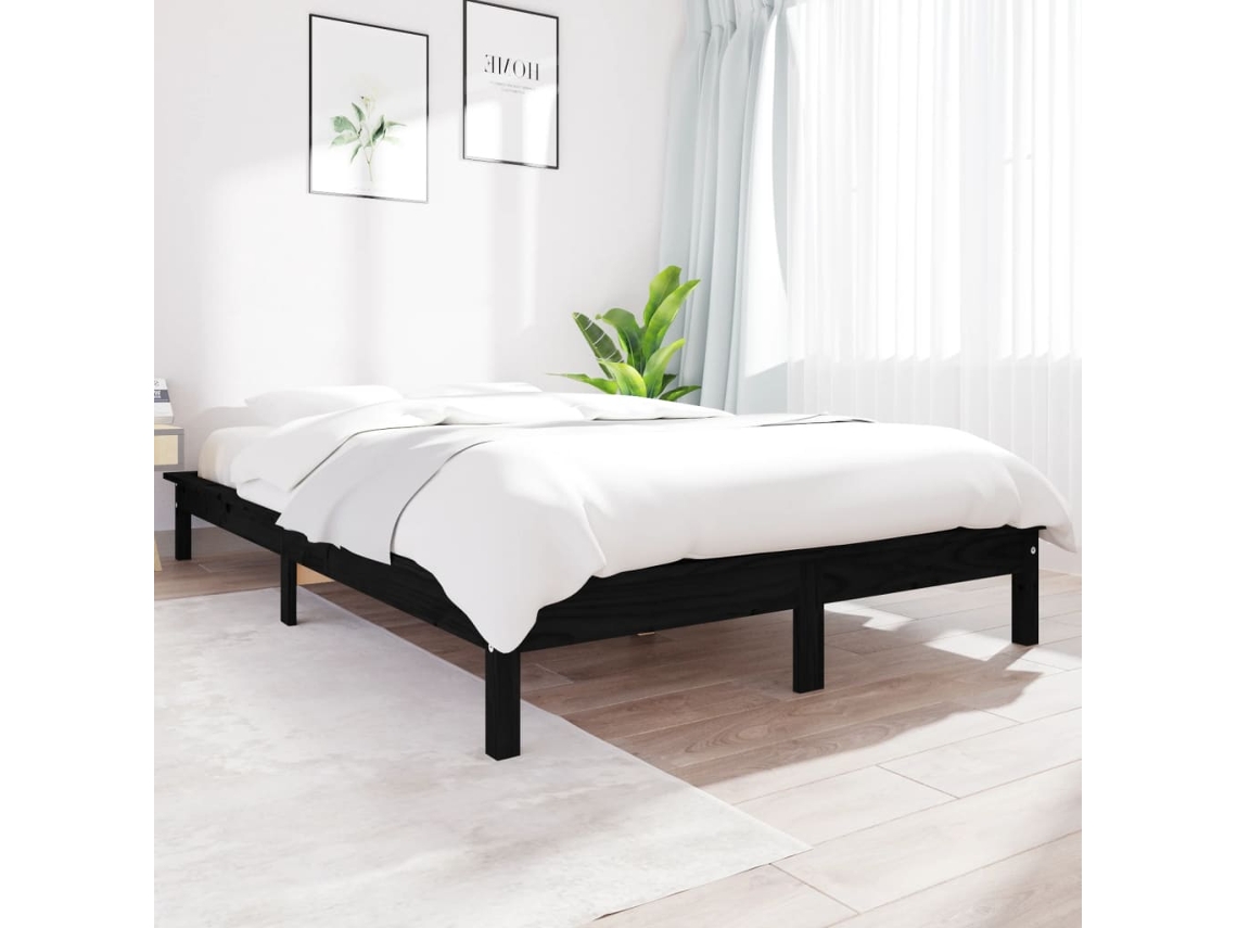 Estructura De Cama De Madera Maciza De Pino Negro 140x190 Cm