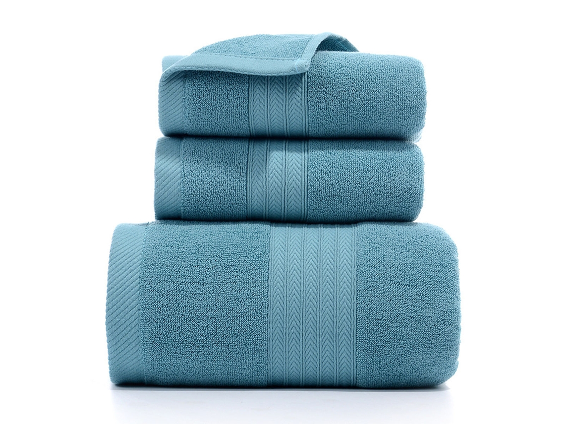 Juego de toallas Kofihety baño suaves absorbentes algodón verde - 3 piezas (34x74 cm)