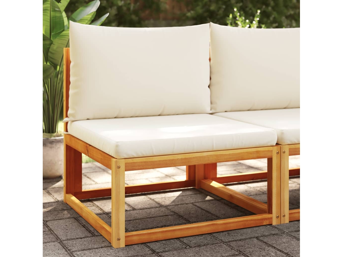 Sofá de jardín sin brazos con cojines, madera maciza de acacia, DKD Home Decor