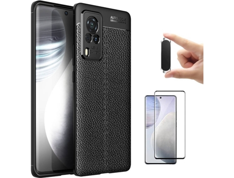 Funda + Protector de Pantalla + Soporte Magnético Vivo X60 Pro Rugged Leather Negro