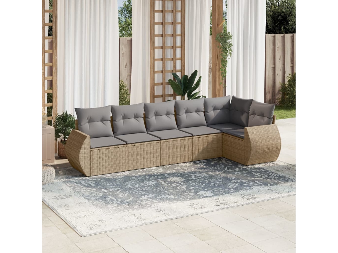 Conjunto de 6 sofás de jardín con cojines de mimbre beige Dkd Home Decor