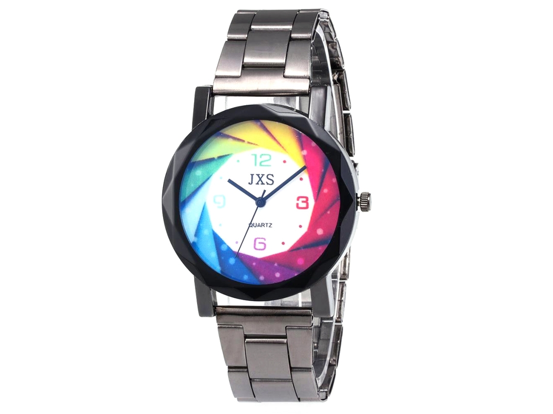 Reloj De Pulsera Para Pareja Con Brazalete De Acero, Movimiento De Cuarzo Y Esfera Redonda Multicolor.