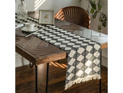 Camino De Mesa Estilo Bohemio Con Flecos, 35x180 Cm, Decorativo Para Mesa (cuadros Blancos Y Negros)
