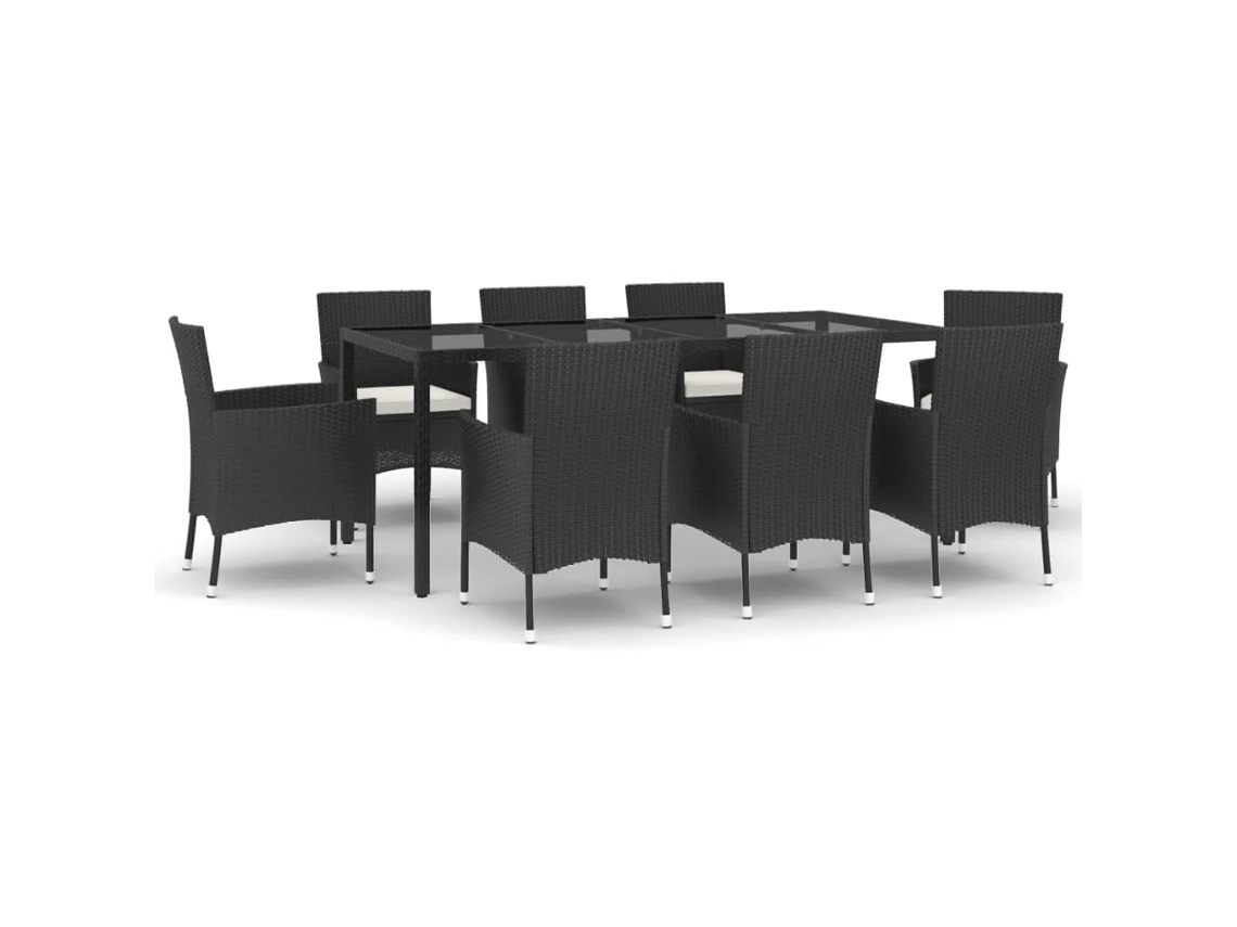 Maison Exclusive - Set De Comedor De Jardín 9 Pzas Y Cojines Ratán Sintético Negro
