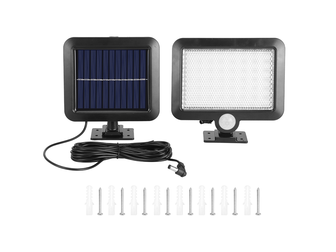 Lámpara solar multifuncional 2026 con 56 LED y sensor de movimiento, sistema dividido, gran capacidad para iluminación exterior residencial.