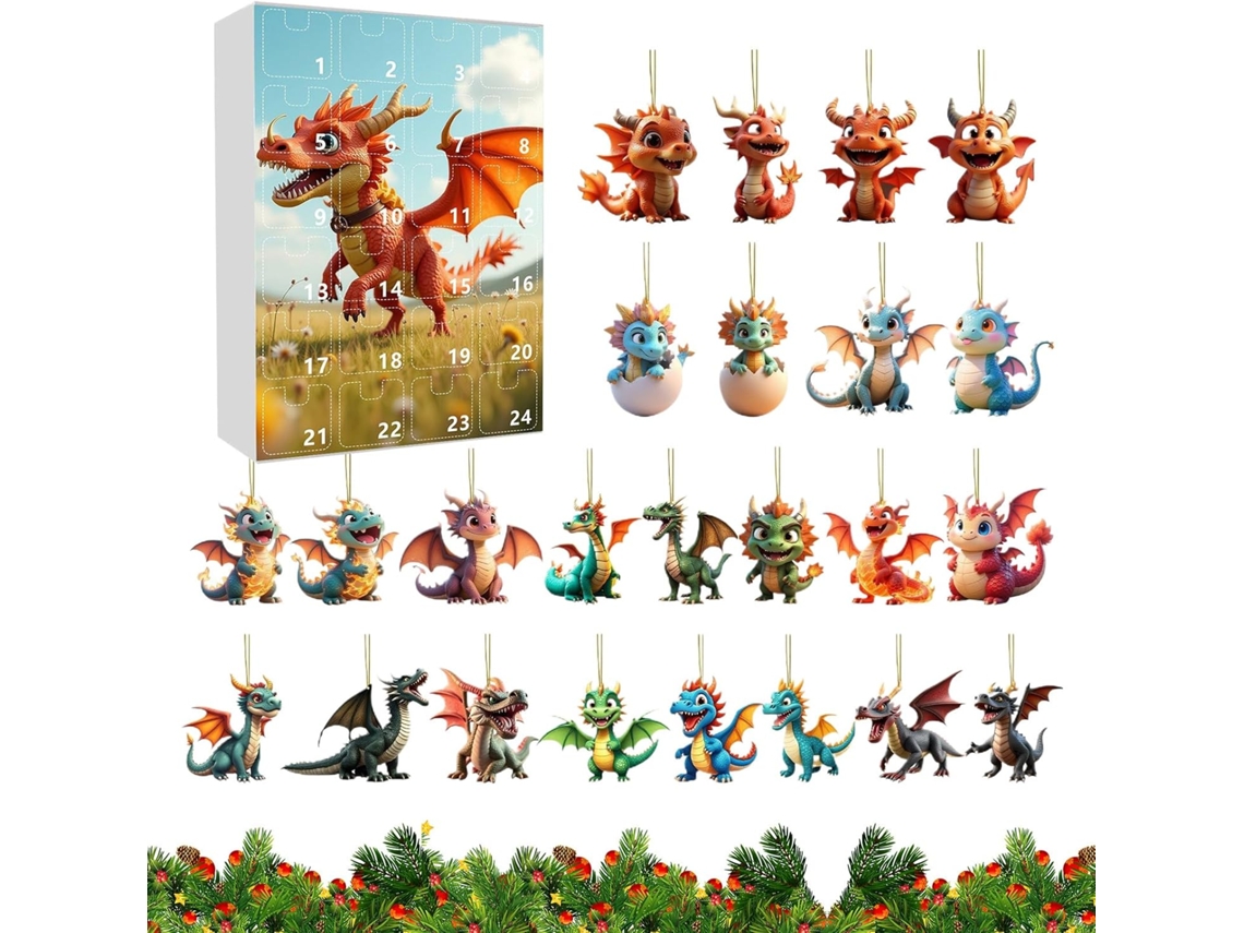 Colgante plano de acrílico 2D, calendario de adviento de dinosaurios, cuenta regresiva navideña, mochila
