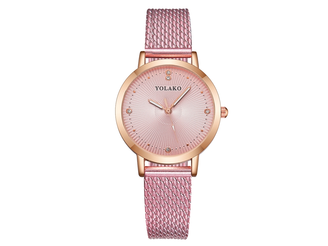 Reloj De Pulsera De Cuarzo Para Mujer Yolako Con Correa De Plástico Y Diamantes De Imitación Rosas - Moda