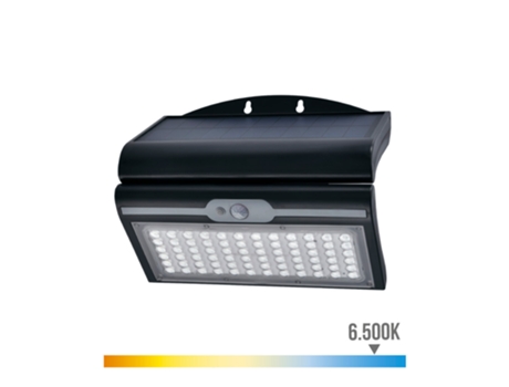Foco Solar 6W 430Lm 6.500K Con Sensor Color Negro Edm