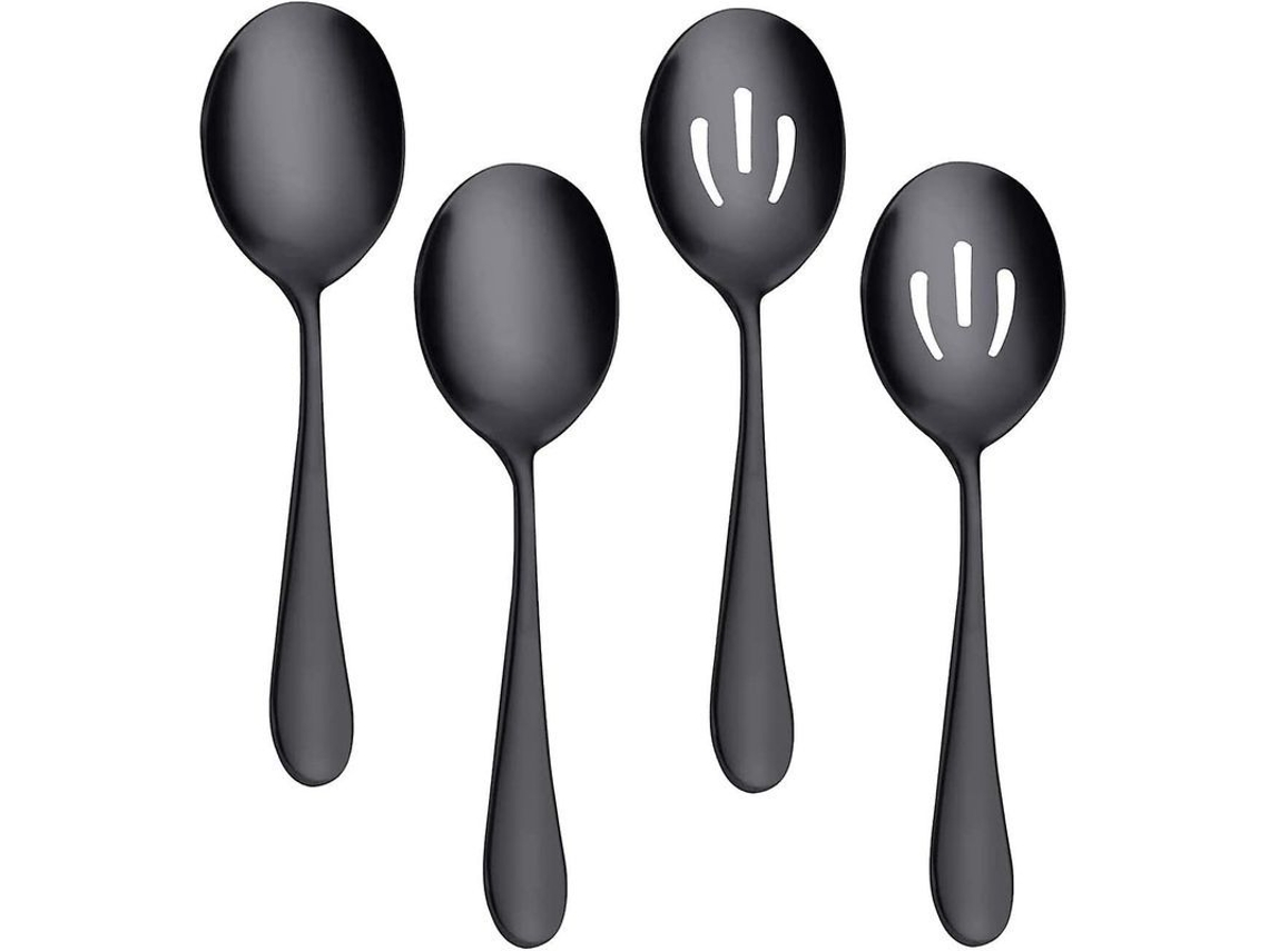 Cucharas De Servicio X2 Y Cucharas Perforadas X2, 22cm Herramientas De Cocina Para Buffet Y Uso Diario