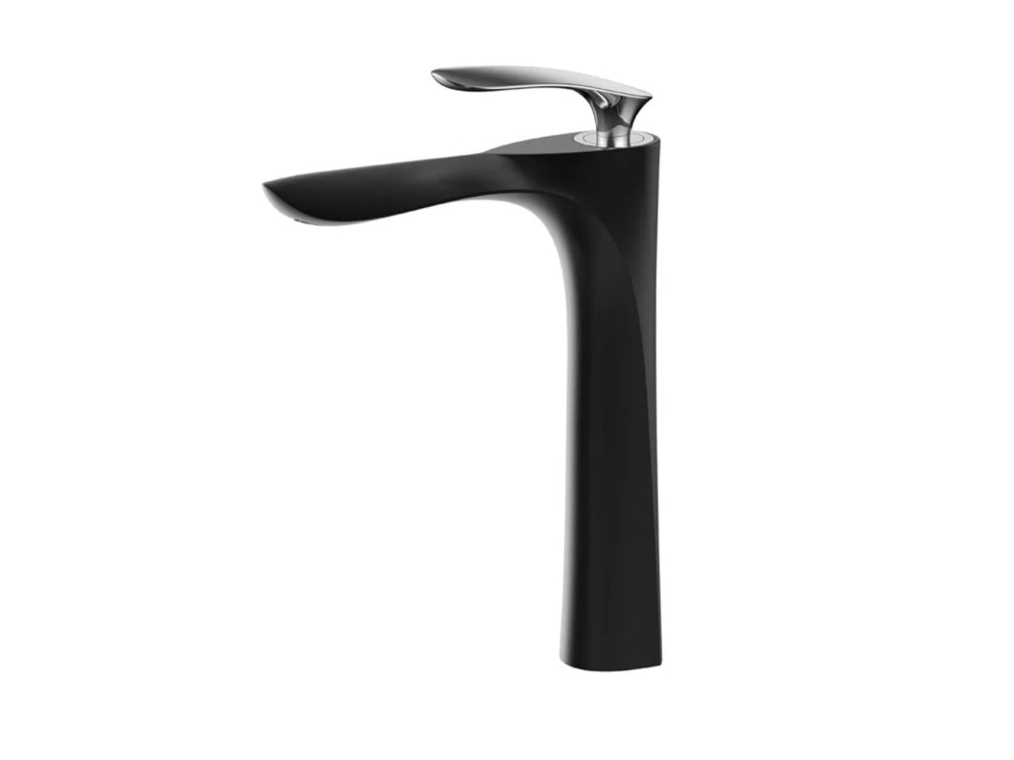 Grifo De Lavabo Alto 205 De Latón Negro Y Cromo, Colección Céphise