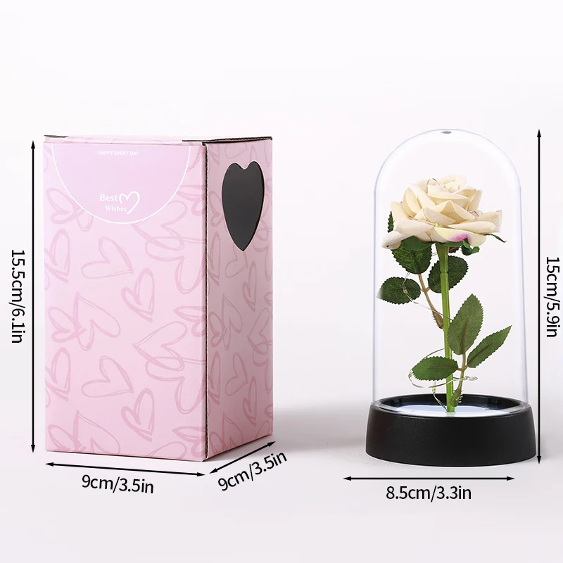 Flor Eterna Preservada, Presente Luminoso Em Vidro Com Luz Led.