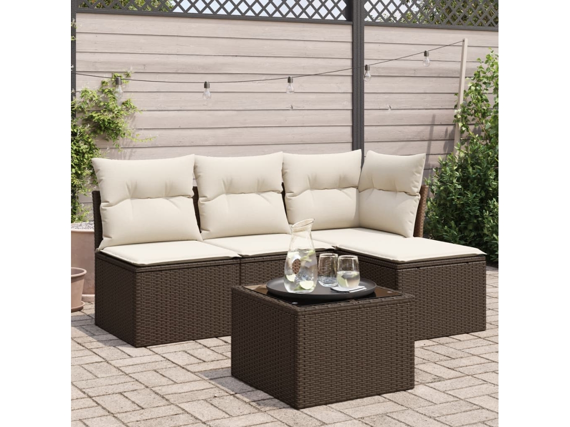 Conjunto de sofás de jardín con cojines de mimbre marrón, Dkd Home Decor