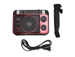 Radio Portátil Multibanda Fm Am Sw Bluetooth 5.0 Con Antena Telescópica, Color Negro/rojo, Enchufe Estadounidense, 110 V.