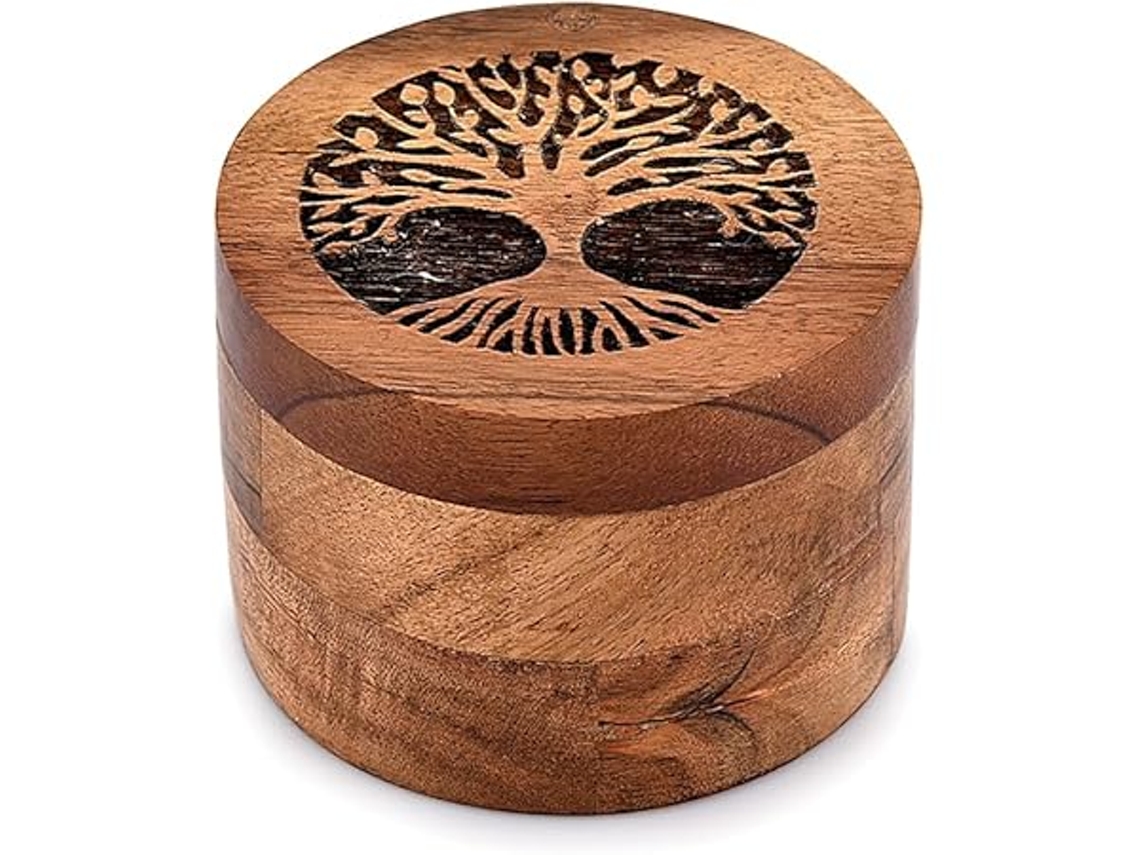Urna Artesanal De Madera De Acacia Con Forma De Árbol De La Vida (8,89 X 8,89 X 6,35 Cm), Ergonómica, Para Uso Diario.