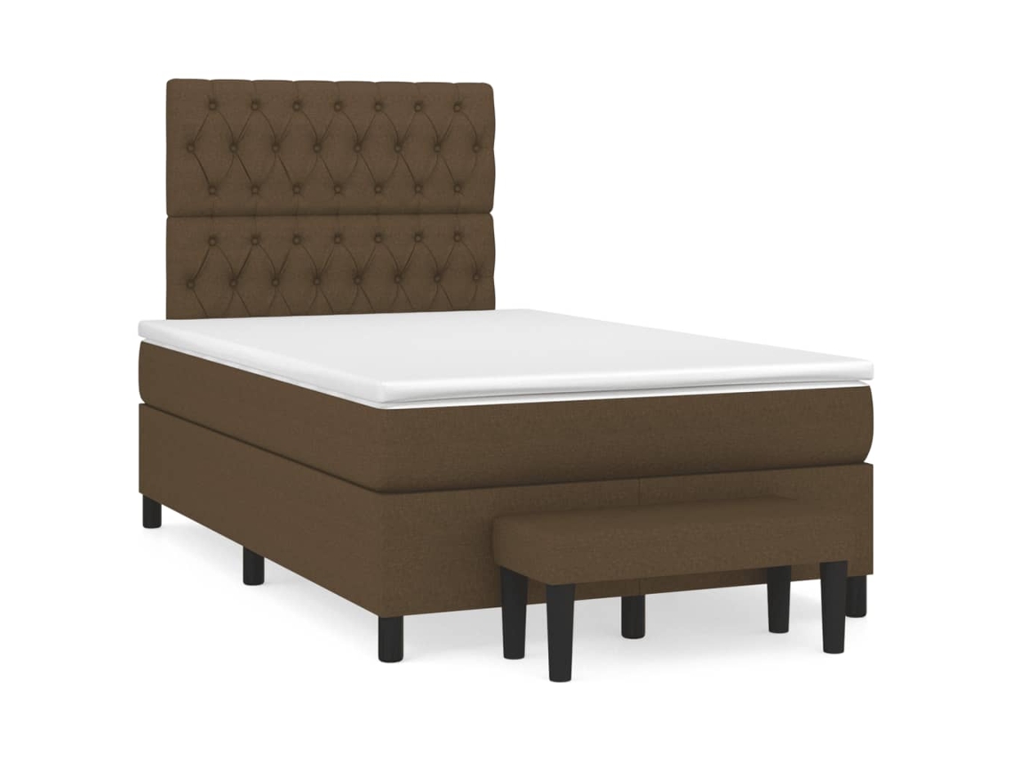 Cama Box Spring Con Colchón Tela Marrón Oscuro 120x190 Cm
