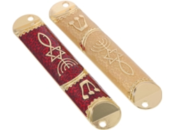 Juego 2 Mezuzás Decorativas Metal Pergamino Bendición Dorado Fundas Puertas Hechas Interior Protección