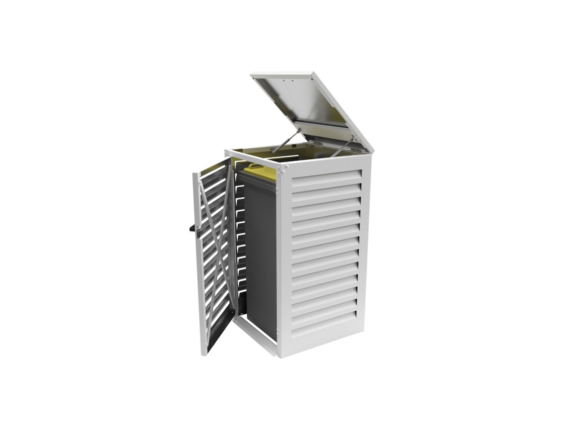 Cubo De Basura Individual Para Condominios (3mm) En Aluminio Con Recubrimiento De Polvo - 1 Contenedor De 360 Litros - Blanco Ral 9010
