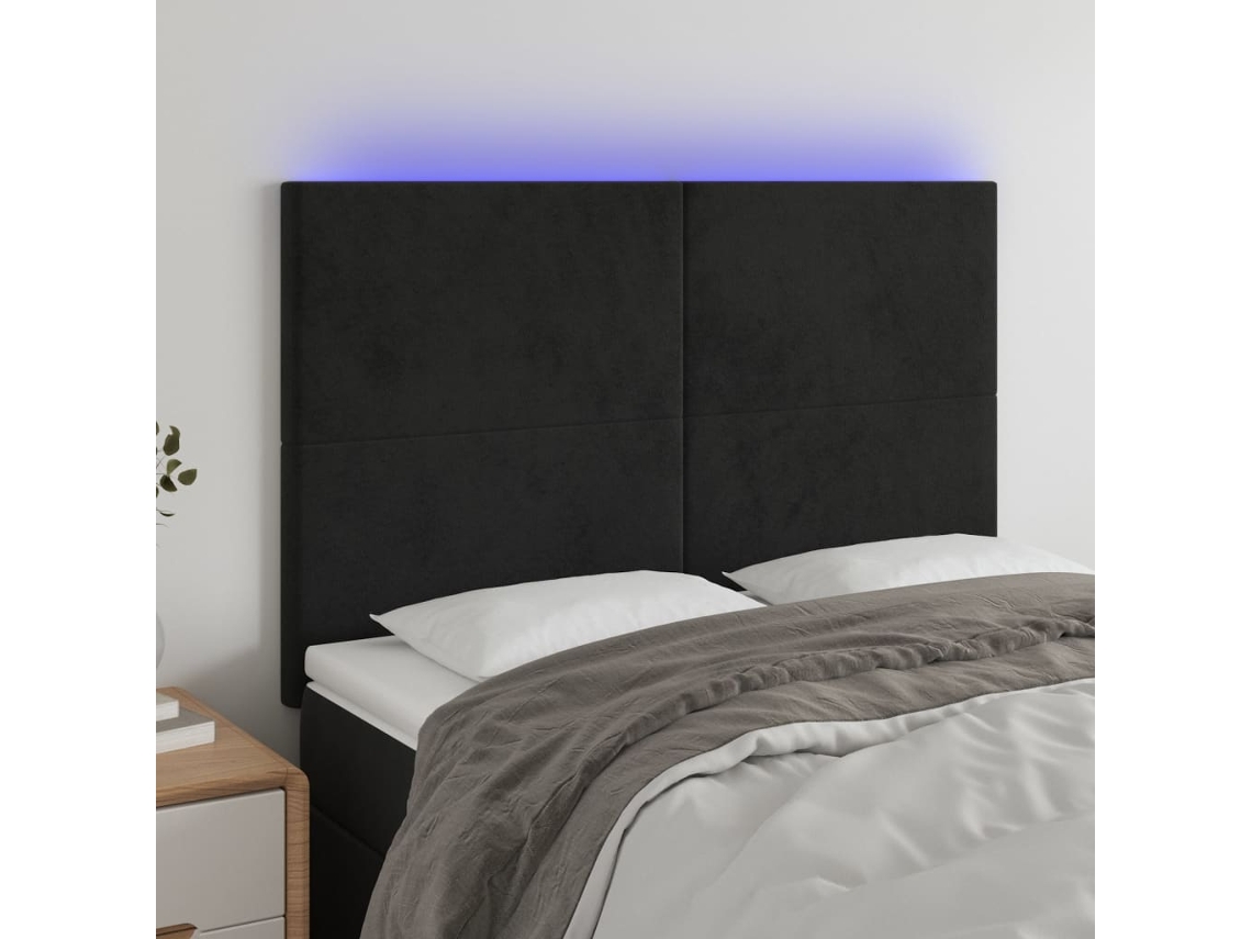 Cabecero Con Luces Led Terciopelo Negro 144x5x118/128 Cm