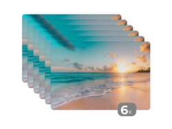 Manteles Individuales Juego De 6puesta De Sol - Playa - Mar - Verano - Azul 45x30 Cm