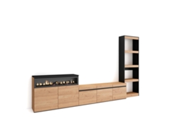 Muebles de Salón para TV 310x186x35cm Para TV hasta 65 Chimenea eléctrica Roble y negro