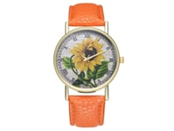 Reloj De Pulsera Analógico Para Hombre Y Mujer, Cuarzo, Correa De Pu Naranja.