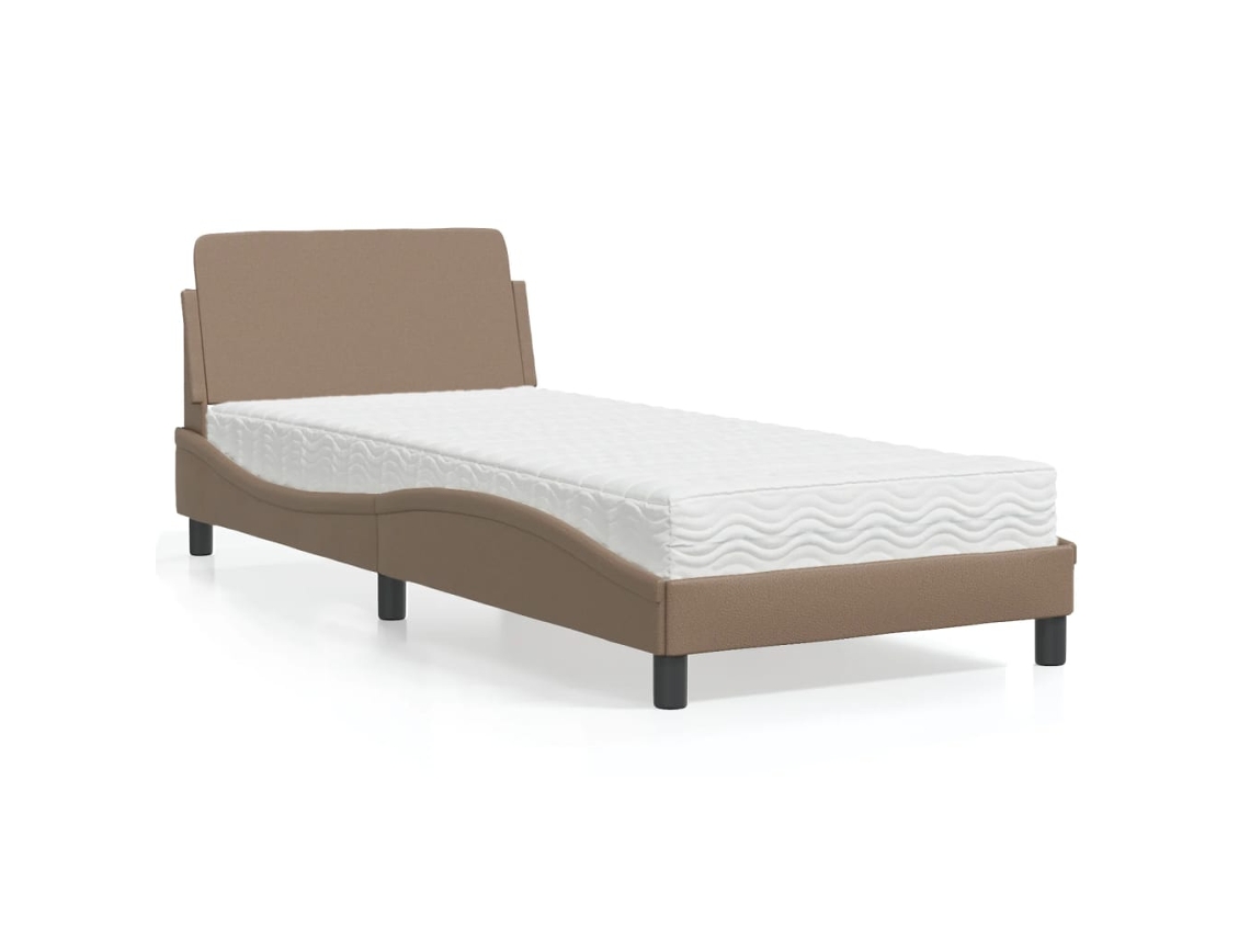 Cama Con Colchón Cuero Sintético Capuchino 90x200 Cm