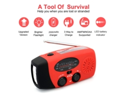Radio portátil de emergencia AM/FM con manivela, dinamo, carga solar, linterna LED, alarma SOS y batería externa de 2000 mAh. Viewleaf
