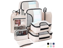 Juego de 8 bolsas de viaje, accesorios de almacenamiento de viaje con neceser colgante y bolsa para zapatos Cuich (beige)