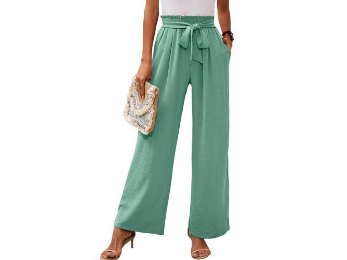 2026-pantalones De Descanso De Pierna Ancha Para Mujer Con Bolsillos Ligeros De Cintura Alta Ajustable Con Lazada L Verde Menta