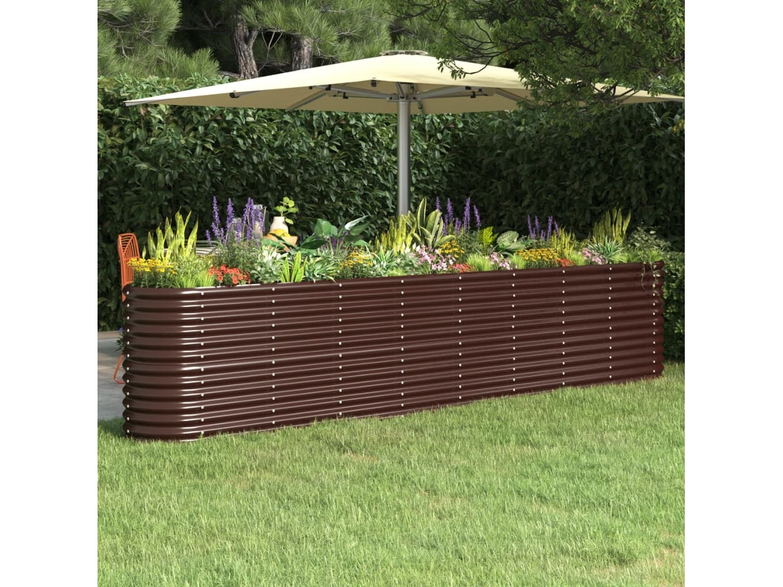 Jardinera elevada de acero con recubrimiento en polvo marrón de 332 x 40 x 68 cm, DKD Home Decor