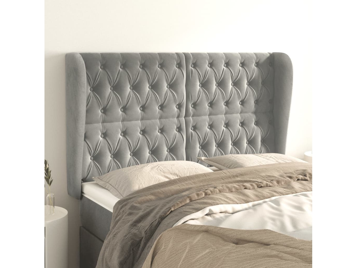 Cabecero Con Orejas De Terciopelo Gris Claro 147x23x118/128 Cm