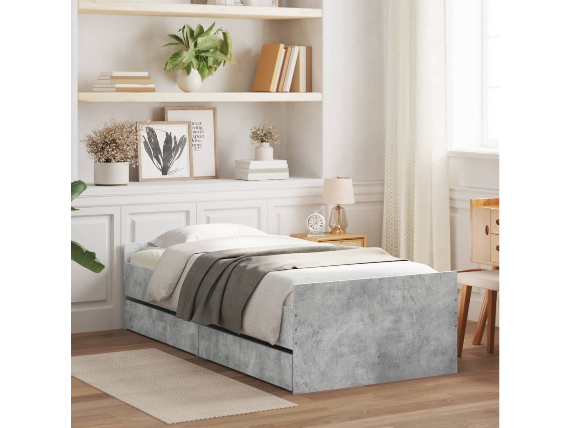Estructura De Cama Con Cajones Gris Hormigón 90x200 Cm