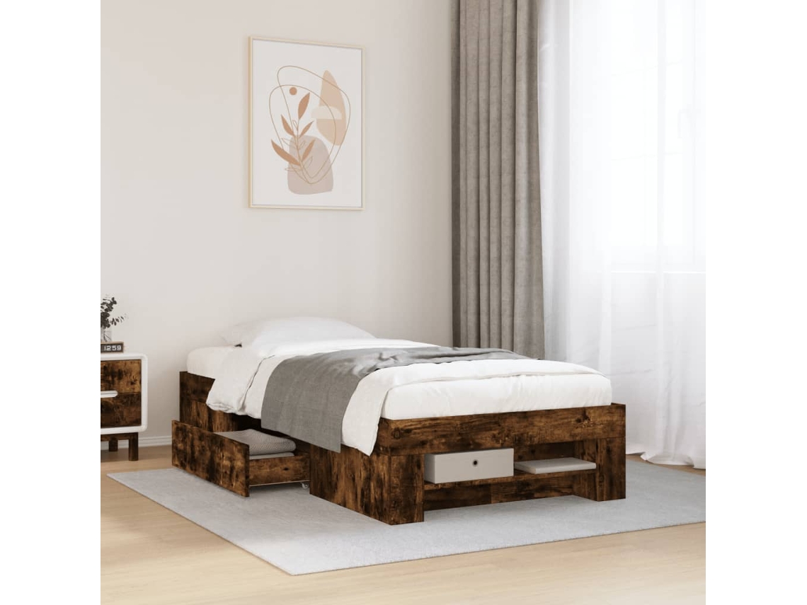 Estructura De Cama Sin Colchón Madera Roble Ahumado 90x200 Cm