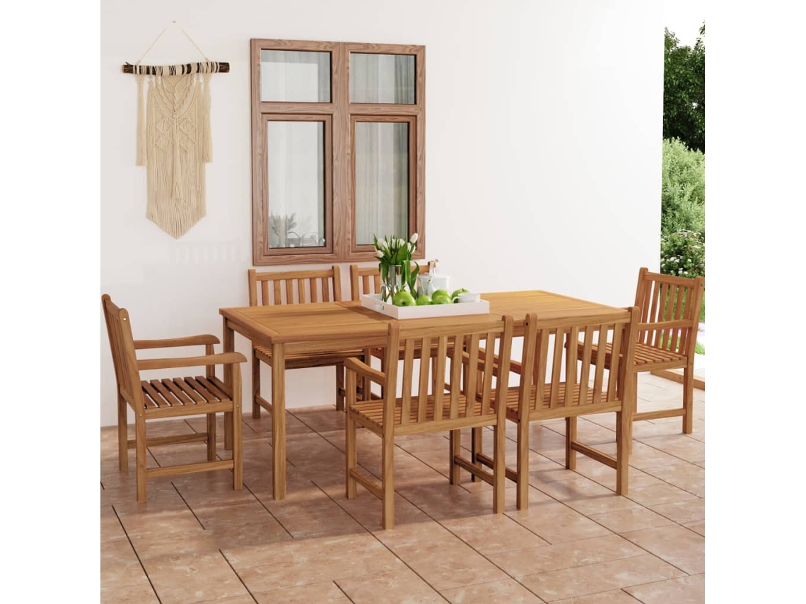 Juego de comedor de jardín de 7 piezas en madera maciza de teca DKD Home Decor