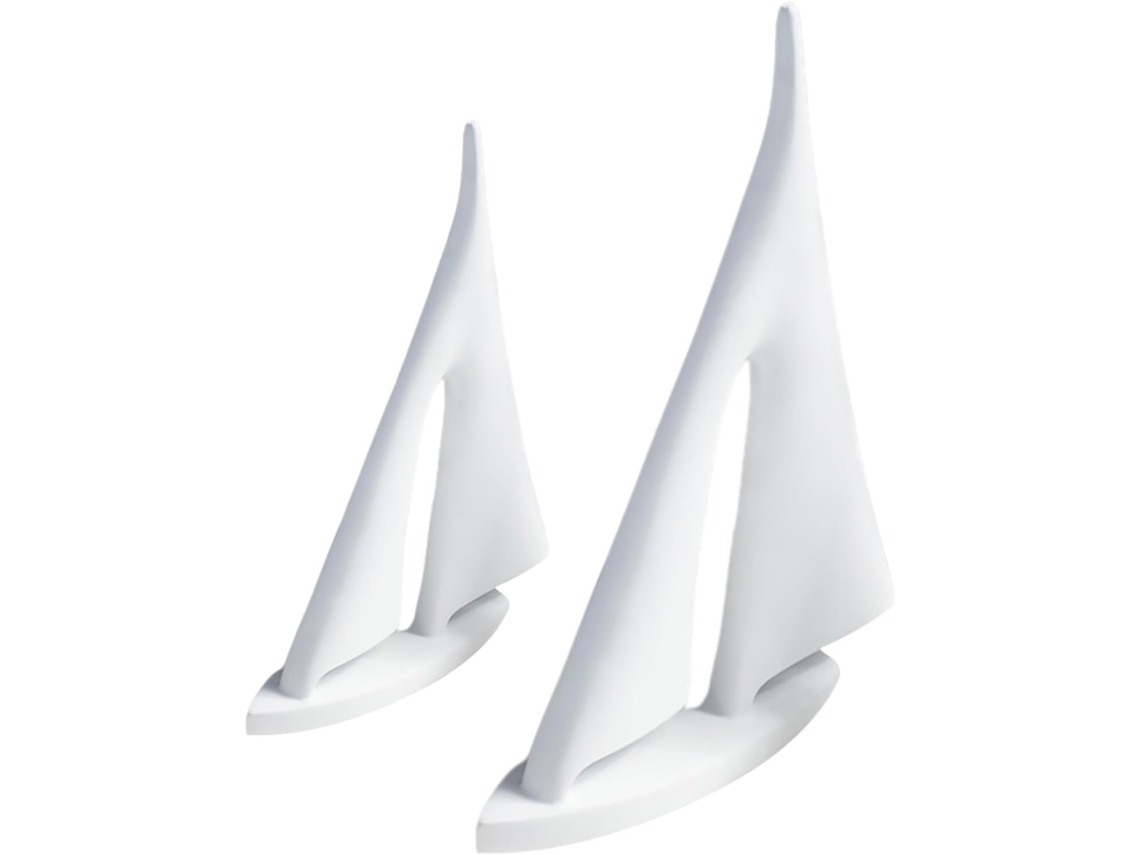 Conjunto De 2 Modelos Abstractos De Veleros En Resina Blanca, Esculturas Decorativas Modernas.
