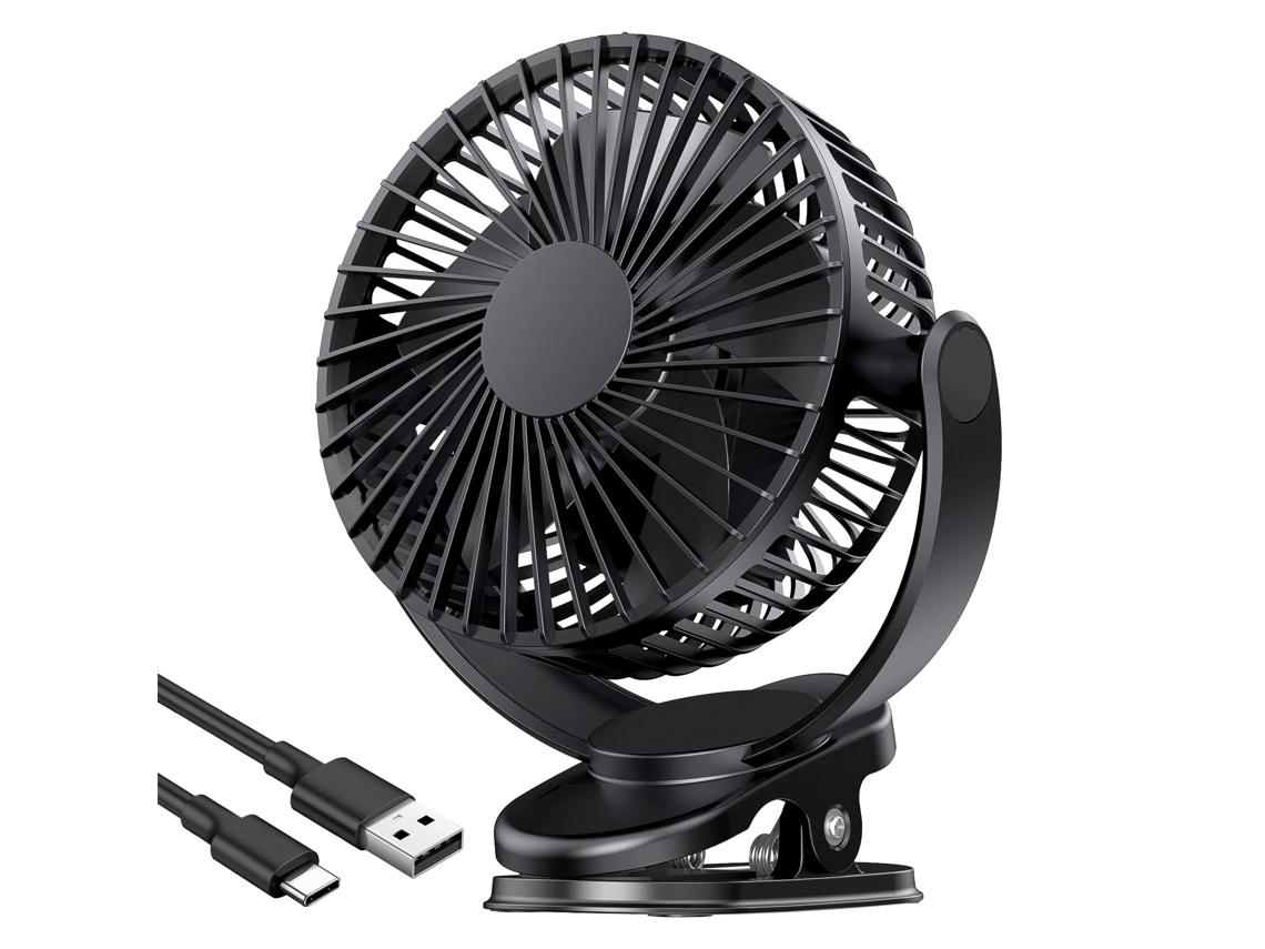 Ventilador Usb De 5 Pulgadas Con Clip, Batería Integrada De 4000 Mah, 3 Velocidades Y Rotación Bidireccional De 360°.