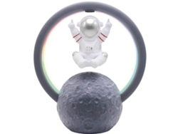 Alto-falante Bluetooth Astronauta Com Maglev E Luz Rgb Ajuste Por Toque Som Surround 360 Graus Prata 598a